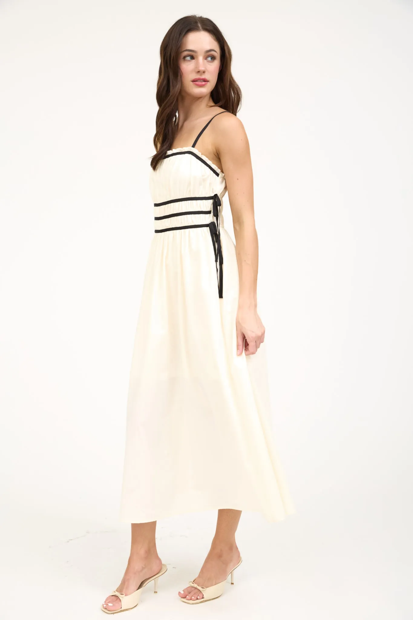 RUCHED CONTRAST DETAIL SPAGHETTI STRAP MIDI DRESS sold by Blu Pepper product image thumbnail 3