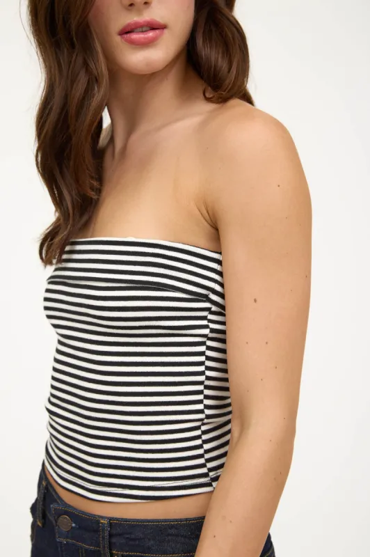 STRIPE STRAPLESS FOLD OVER KNIT TOP sold by Blu Pepper