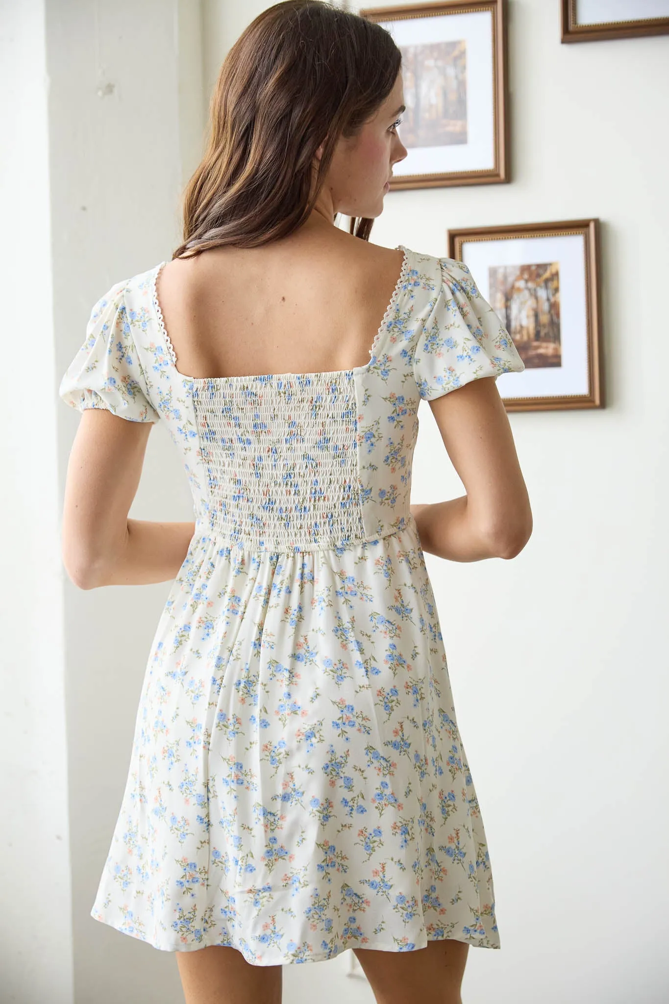 FLORAL LACE TRIM FRONT HOOK & EYE MINI DRESS sold by Blu Pepper product image thumbnail 2