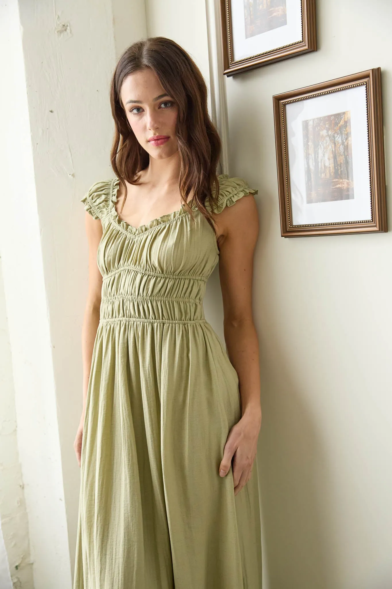 SHIRRED WAIST SHORT SLEEVE MIDI DRESS sold by Blu Pepper