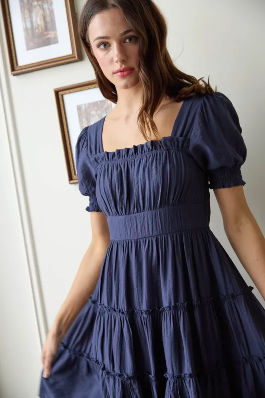 SQUARE NECK SMOCKED DETAIL TIERED MINI DRESS made by mine