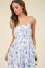 FLORAL SPAGHETTI STRAP BACK TIE TIERED MINI DRESS sold by Blu Pepper