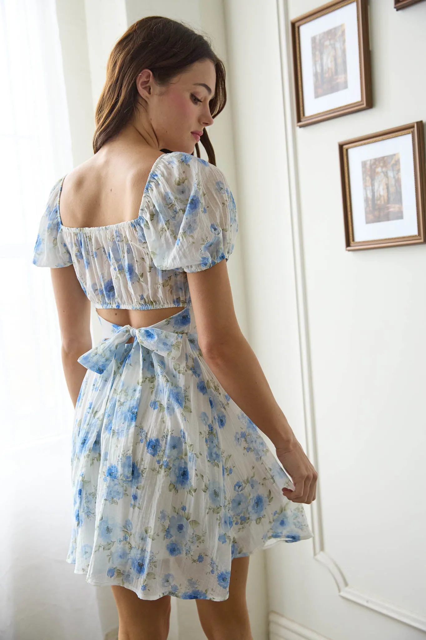 FLORAL CORSET DETAIL BACK TIE MINI DRESS sold by Blu Pepper product image thumbnail 3