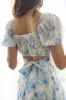 FLORAL CORSET DETAIL BACK TIE MINI DRESS sold by Blu Pepper