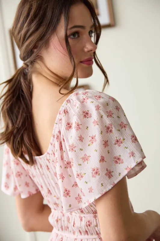 CHERRY BLOSSOM FRONT TIE SHORT SLEEVE MINI DRESS sold by Blu Pepper