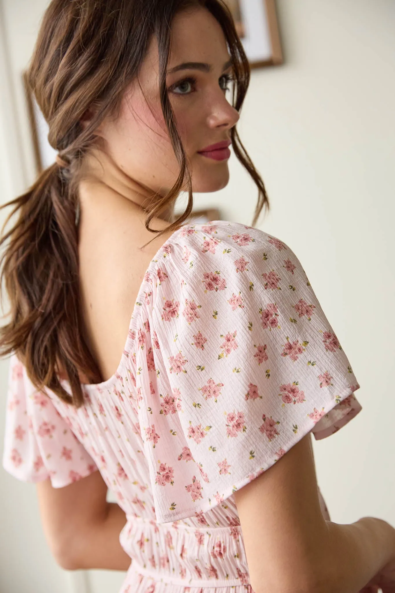 CHERRY BLOSSOM FRONT TIE SHORT SLEEVE MINI DRESS sold by Blu Pepper