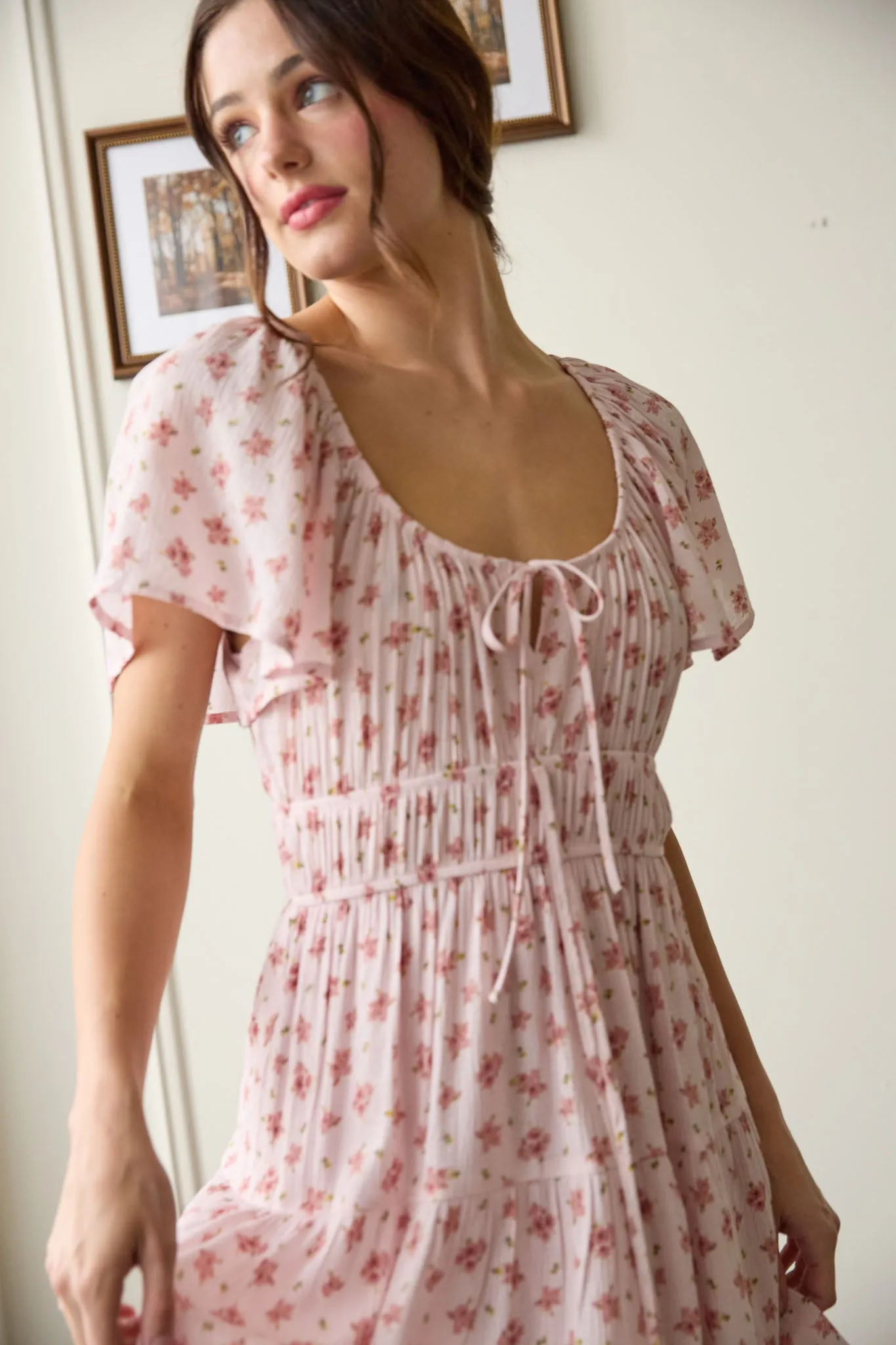 CHERRY BLOSSOM FRONT TIE SHORT SLEEVE MINI DRESS sold by Blu Pepper product image thumbnail 4