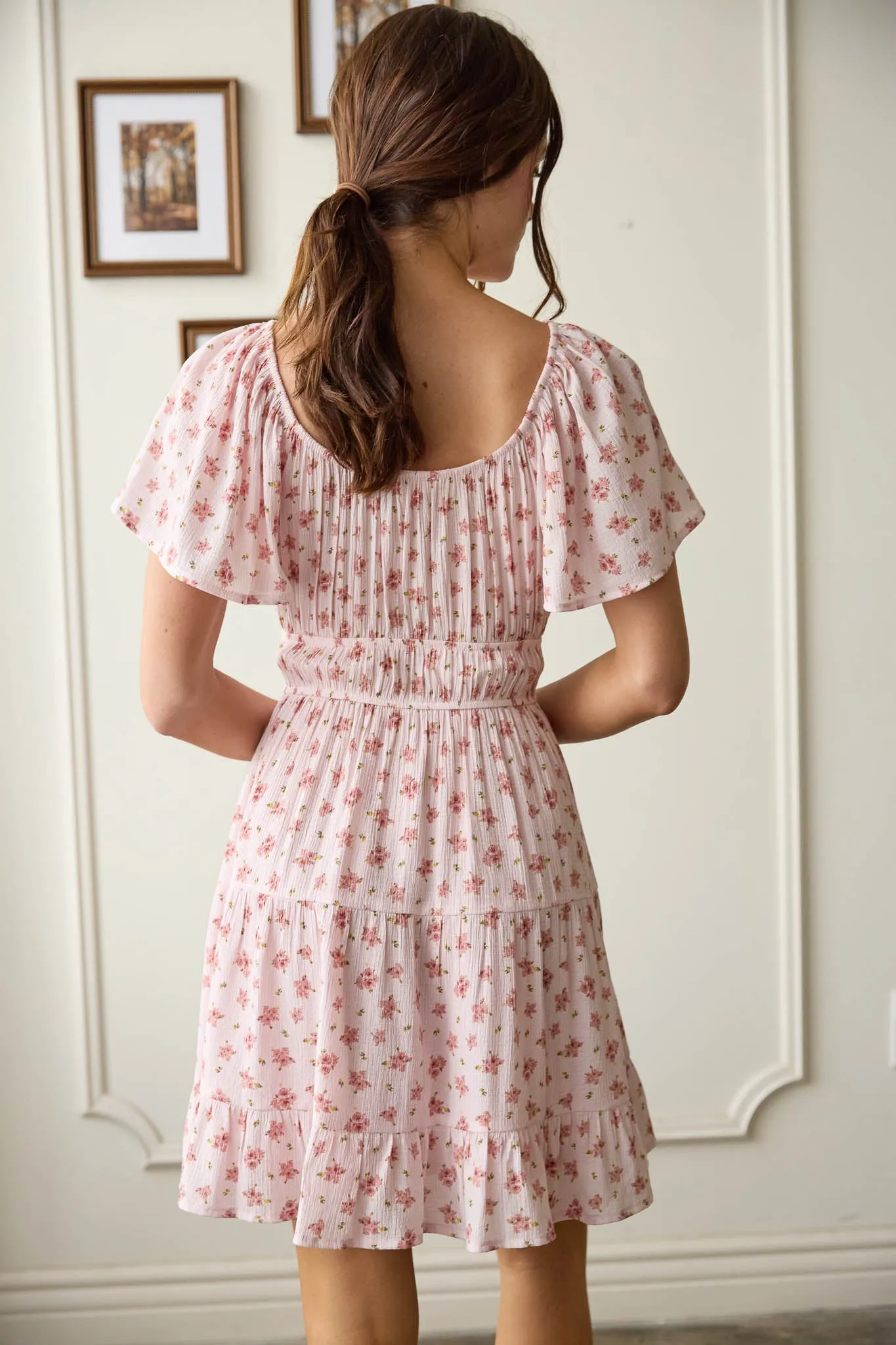 CHERRY BLOSSOM FRONT TIE SHORT SLEEVE MINI DRESS sold by Blu Pepper product image thumbnail 5