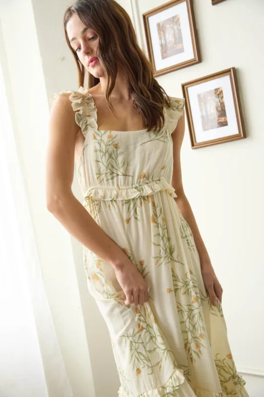 FLORAL RUFFLE DETAIL SLEEVELESS MIDI DRESS sold by Blu Pepper