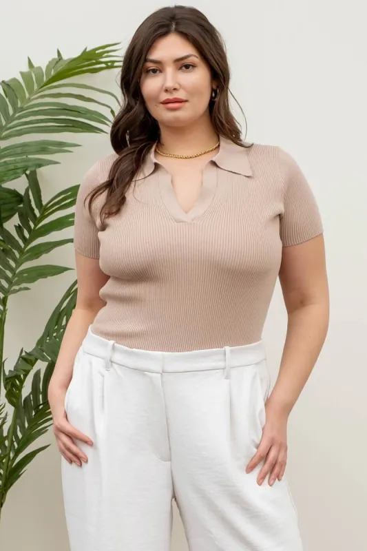 PLUS COLLARED SHORT SLEEVE SWEATER KNIT TOP sold by Blu Pepper