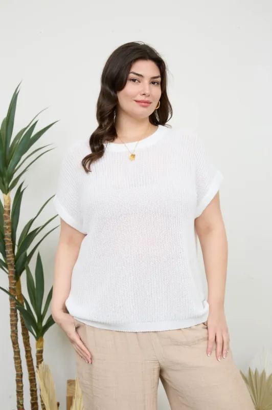 PLUS SHEER KNIT CREW NECK BATWING SWEATER TOP sold by Blu Pepper