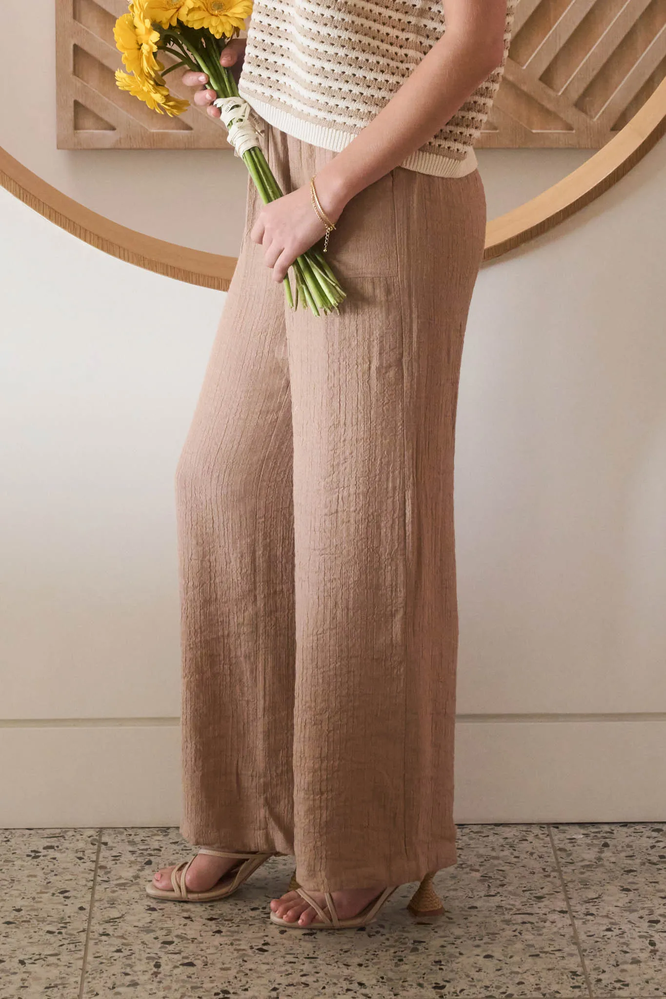 HIGH WAIST DRAWSTRING WIDE LEG LOUNGE PANTS sold by Blu Pepper product image thumbnail 3