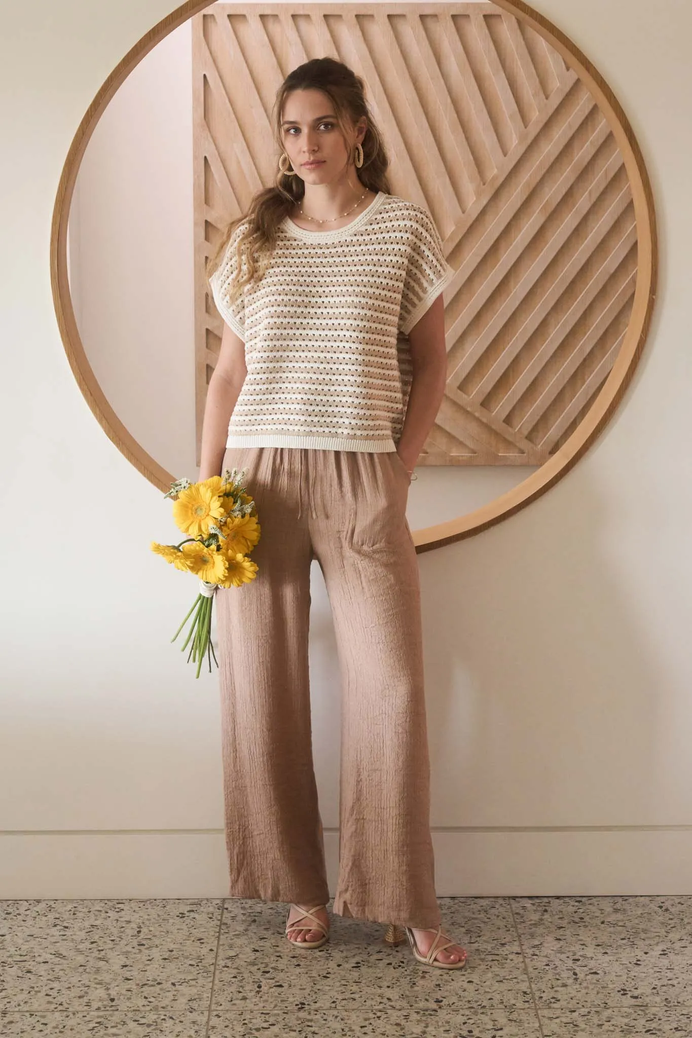 HIGH WAIST DRAWSTRING WIDE LEG LOUNGE PANTS sold by Blu Pepper product image thumbnail 4