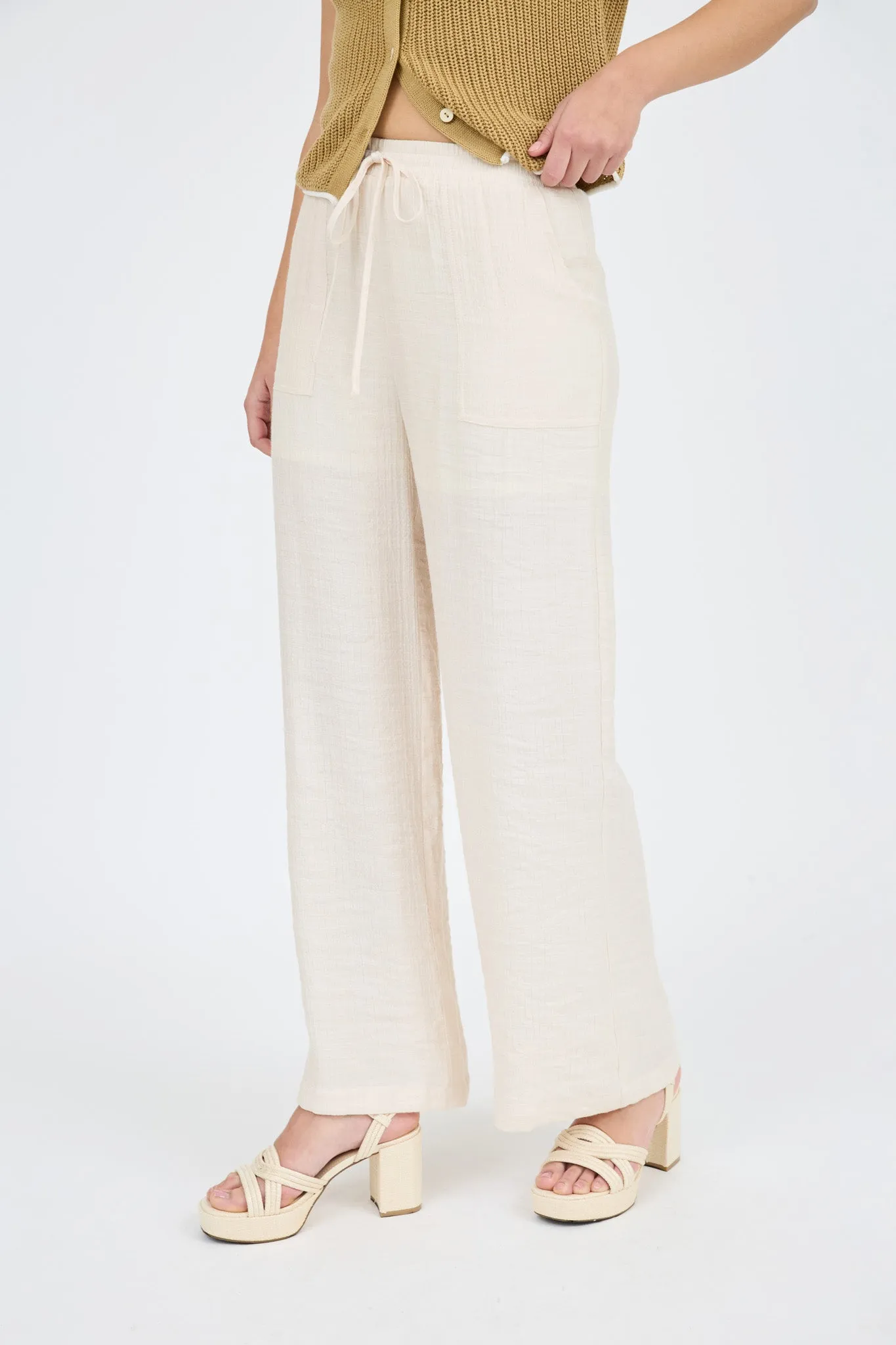 HIGH WAIST DRAWSTRING WIDE LEG LOUNGE PANTS sold by Blu Pepper product image thumbnail 5