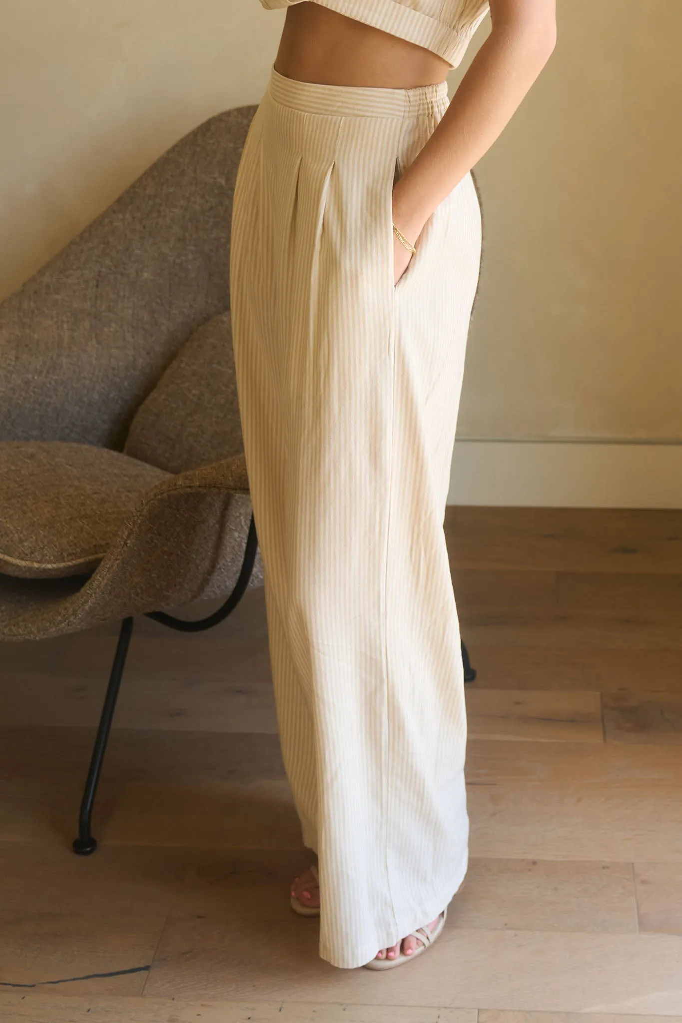 STRIPE HIGH WAIST PLEATED WIDE LEG PANTS sold by Blu Pepper product image thumbnail 3