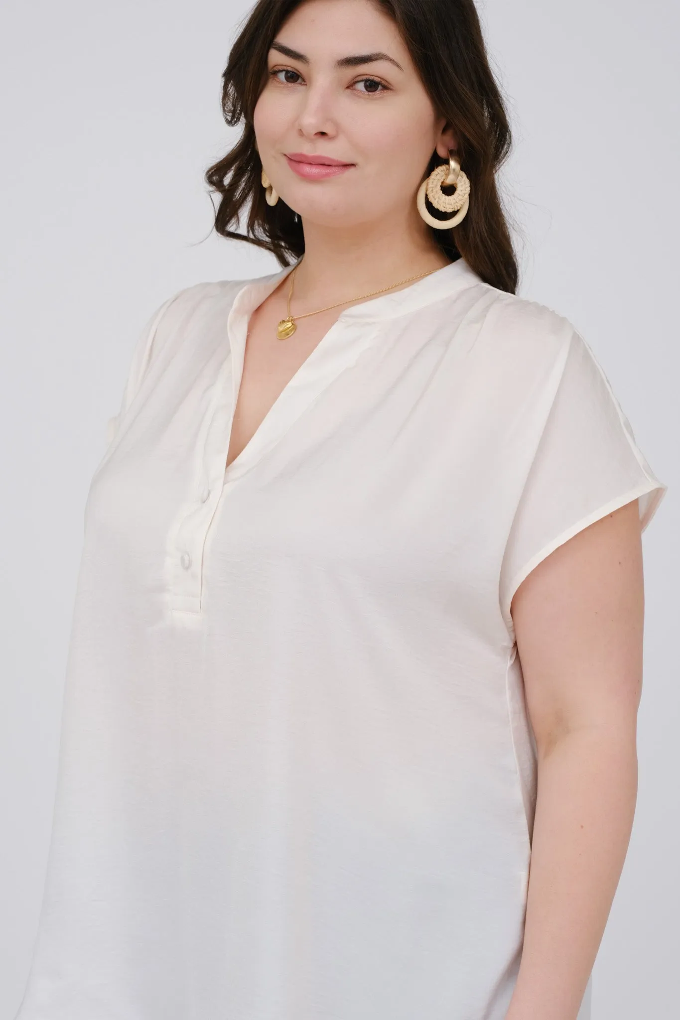PLUS DROP SHOULDER BUTTON FRONT BLOUSE sold by Blu Pepper product image thumbnail 5