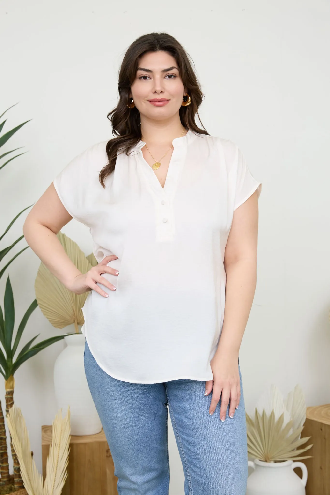 PLUS DROP SHOULDER BUTTON FRONT BLOUSE sold by Blu Pepper product image thumbnail 4