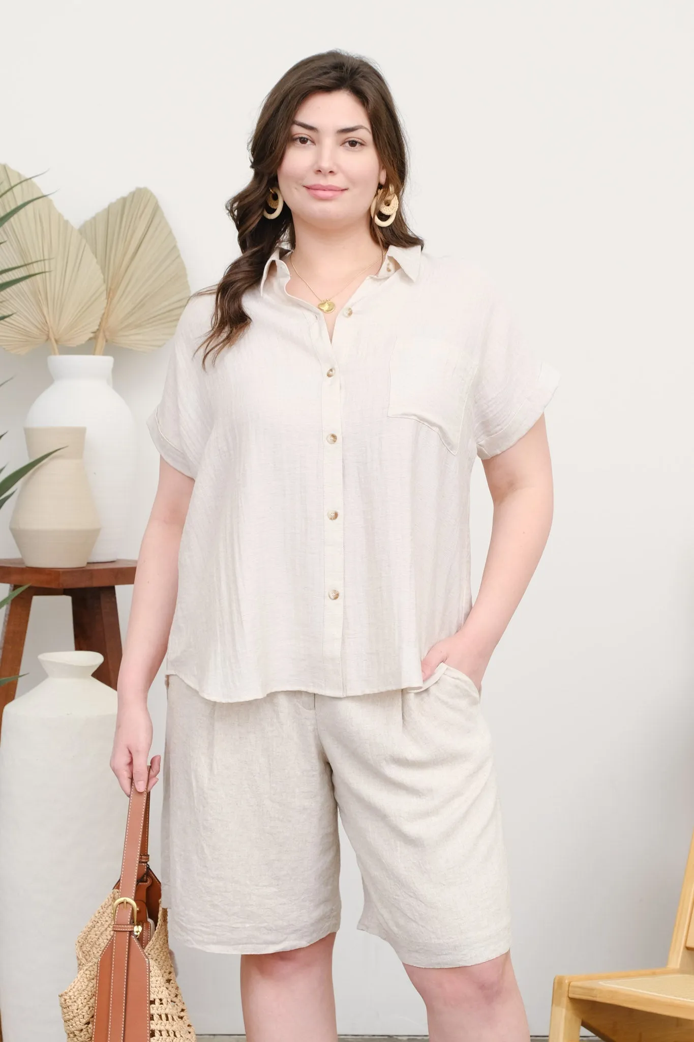 PLUS COLLARED CUFF SLEEVE BACK PINTUCK SHIRT sold by Blu Pepper