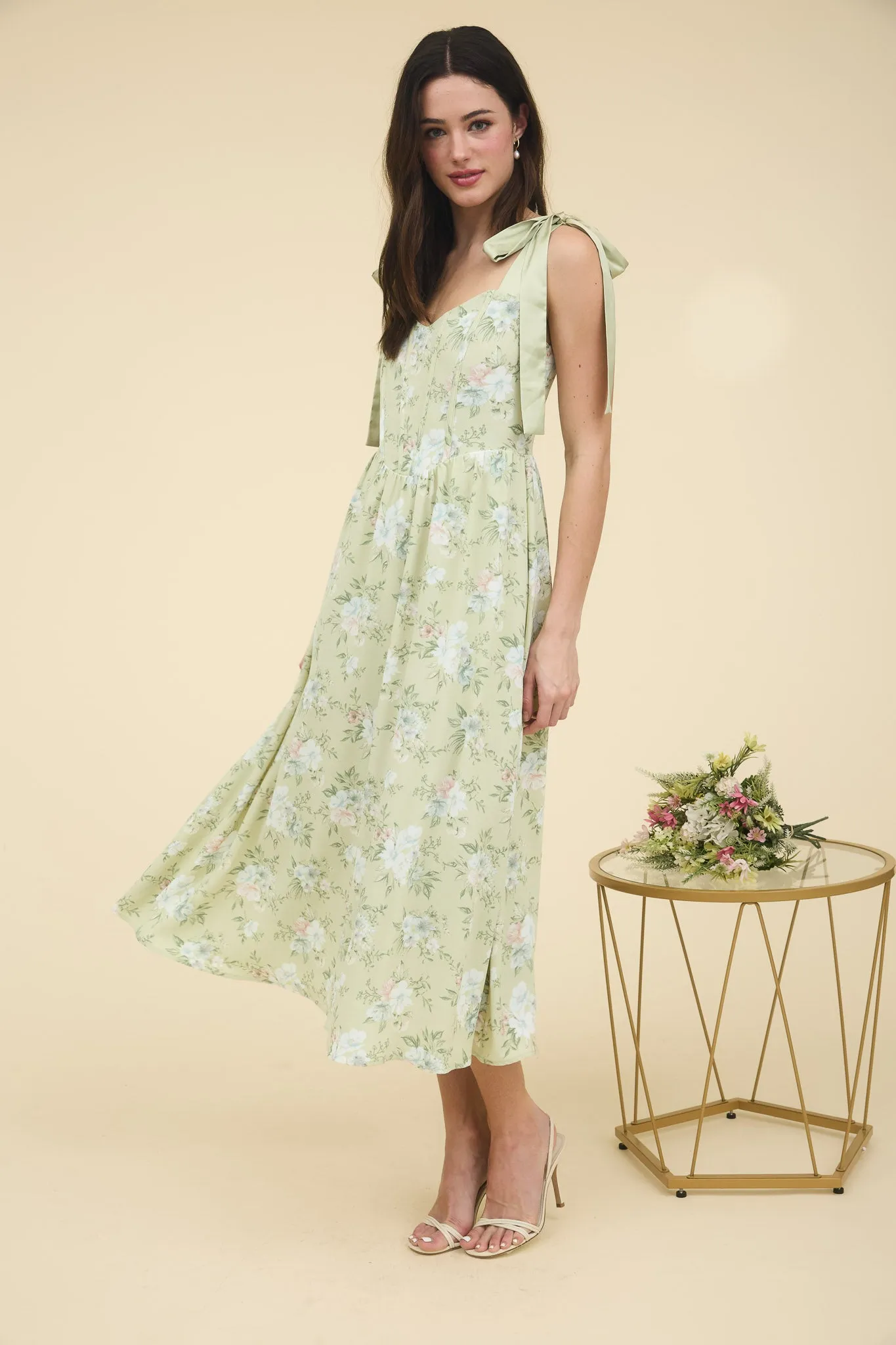 FLORAL CORSET DETAIL TIE STRAP MIDI DRESS sold by Blu Pepper product image thumbnail 4