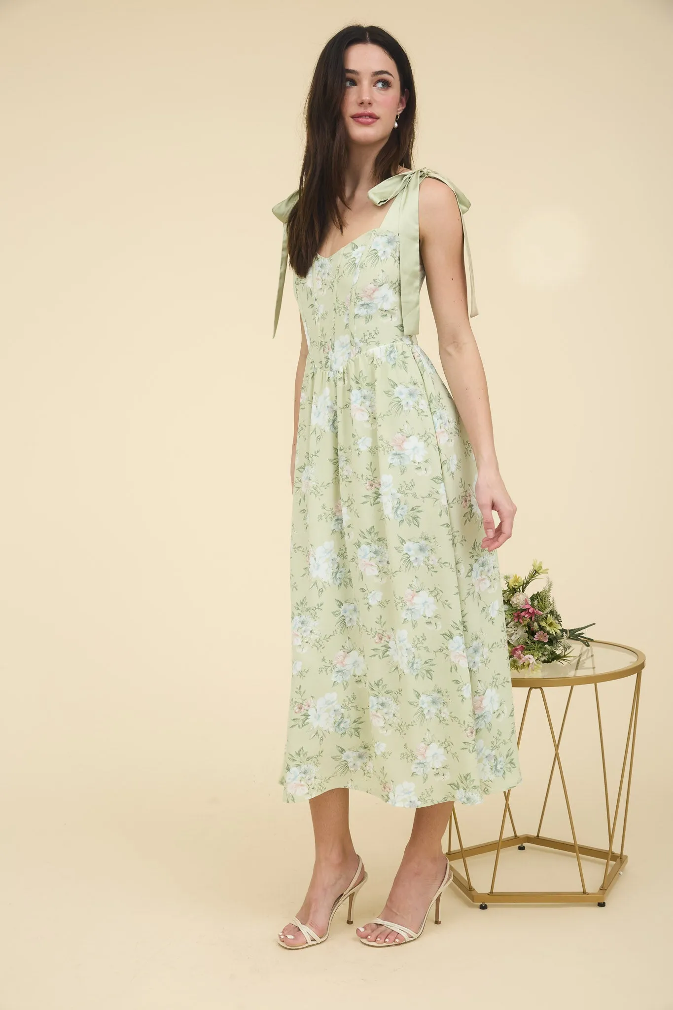 FLORAL CORSET DETAIL TIE STRAP MIDI DRESS sold by Blu Pepper product image thumbnail 3