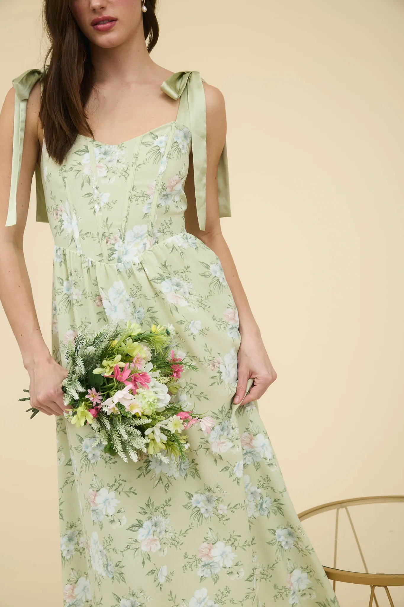 FLORAL CORSET DETAIL TIE STRAP MIDI DRESS sold by Blu Pepper product image thumbnail 5