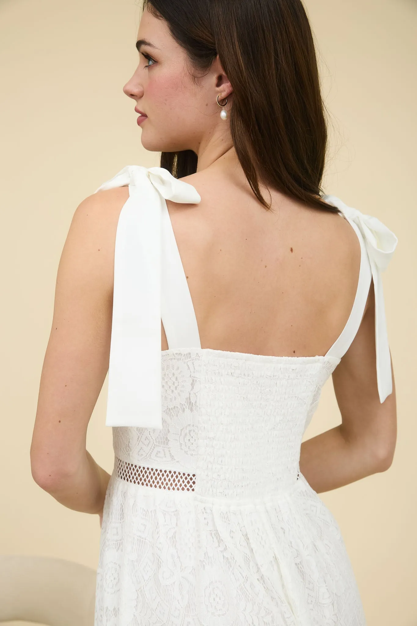 LACE TIE STRAP SHEER TRIM SLEEVELESS MIDI DRESS sold by Blu Pepper product image thumbnail 2