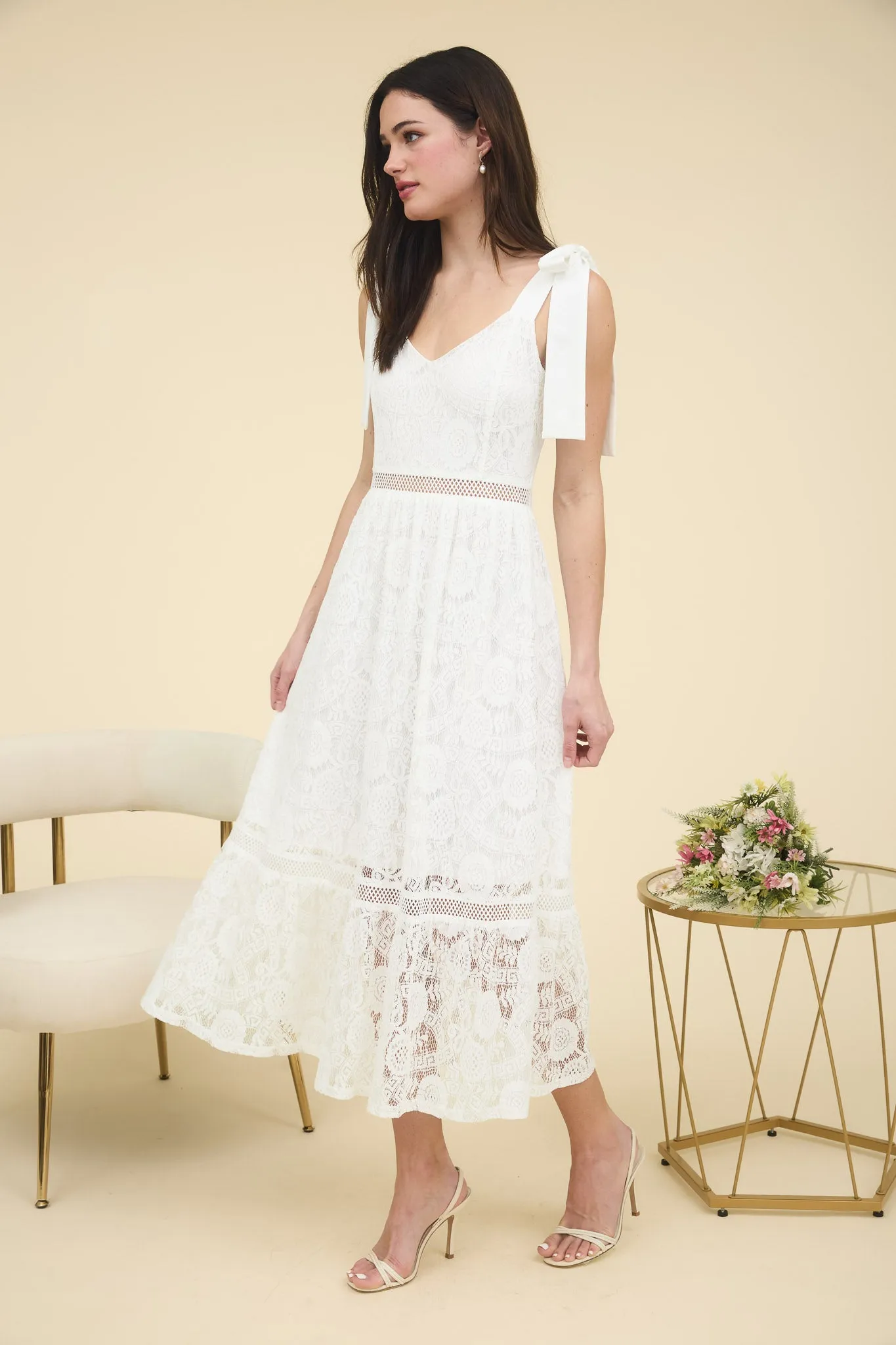 LACE TIE STRAP SHEER TRIM SLEEVELESS MIDI DRESS sold by Blu Pepper product image thumbnail 3