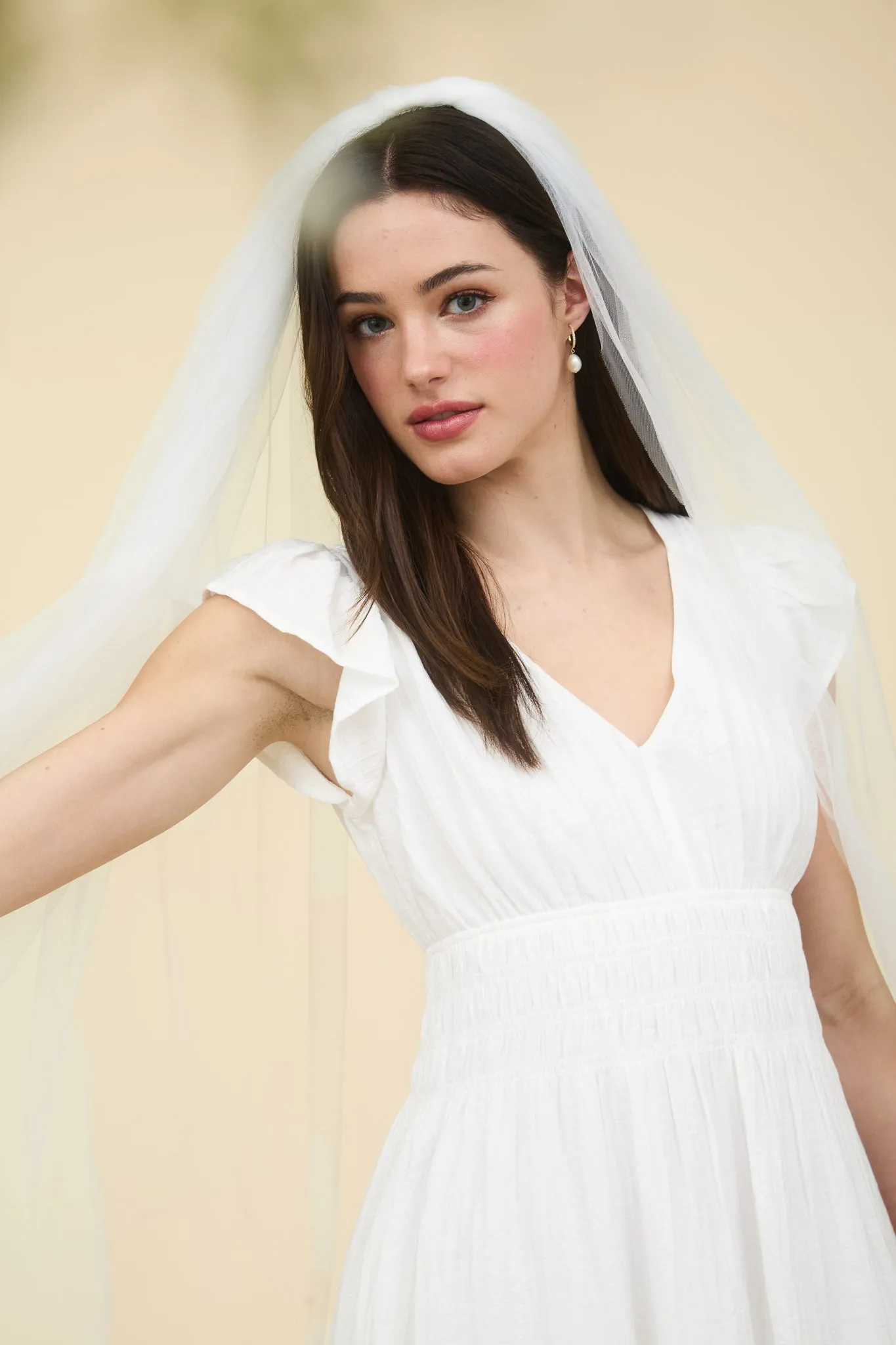 V NECK SHIRRED WAIST RUFFLE SLEEVE MINI DRESS sold by Blu Pepper product image thumbnail 5