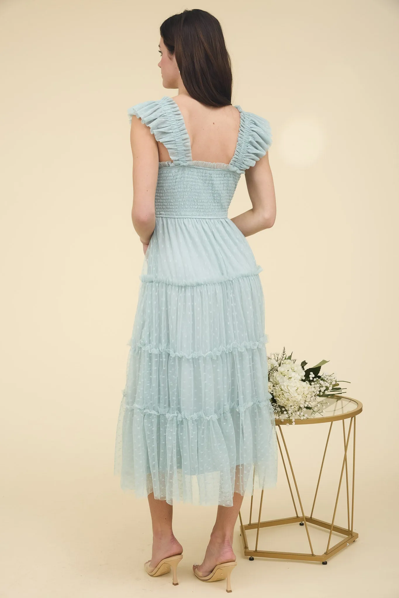 POLKA DOT CHIFFON SMOCKED TIERED MIDI DRESS (PRE-ORDER) sold by Blu Pepper product image thumbnail 2
