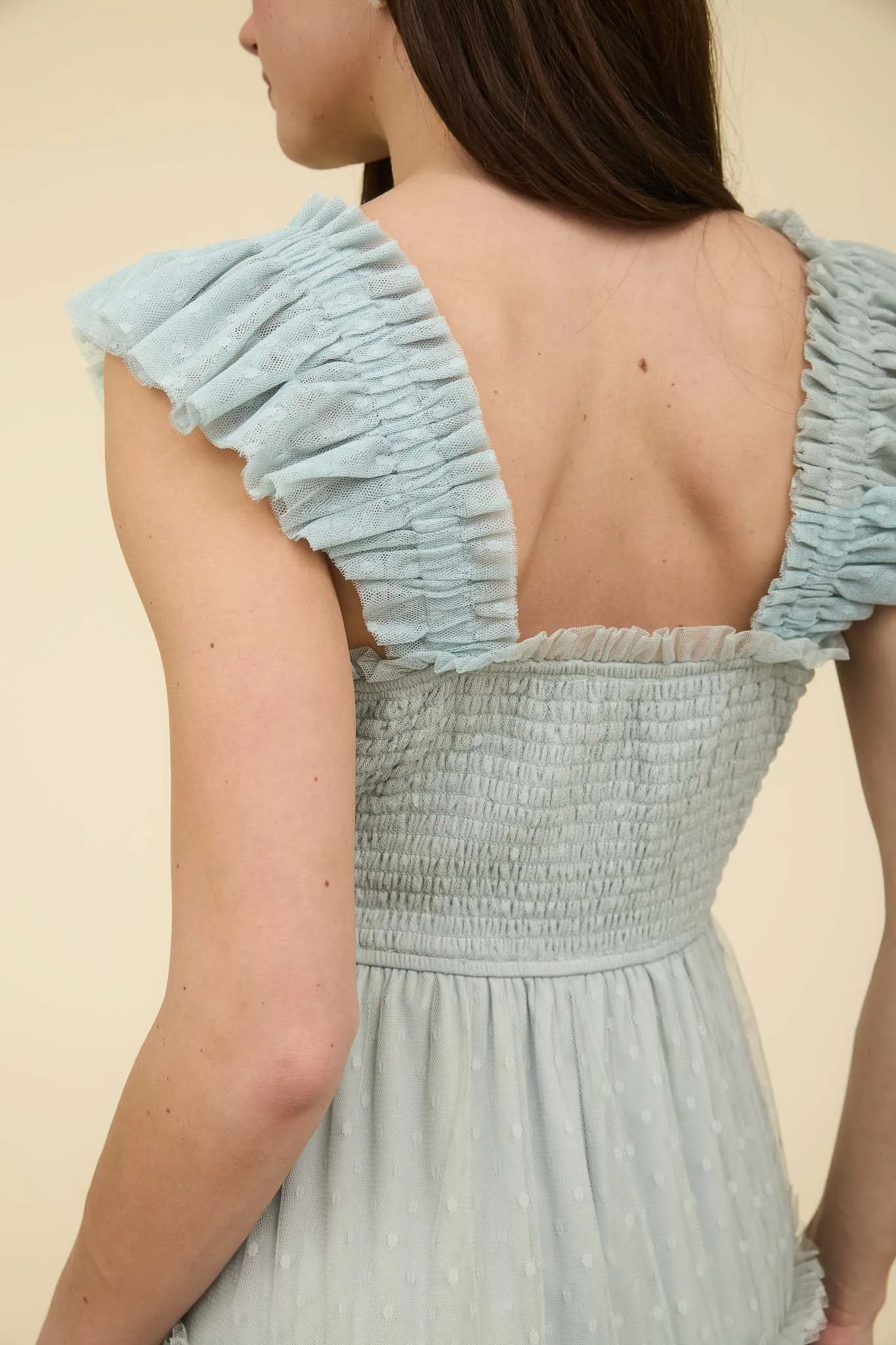 POLKA DOT CHIFFON SMOCKED TIERED MIDI DRESS (PRE-ORDER) sold by Blu Pepper product image thumbnail 5