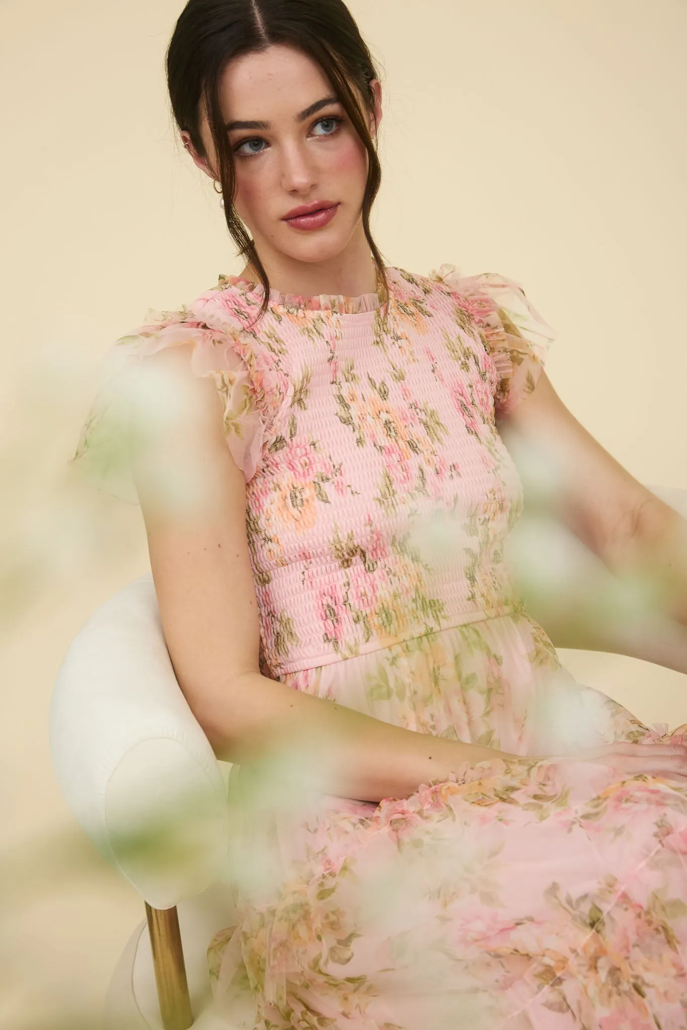 FLORAL SMOCKED RUFFLE DETAIL TIERED MAXI DRESS sold by Blu Pepper product image thumbnail 5