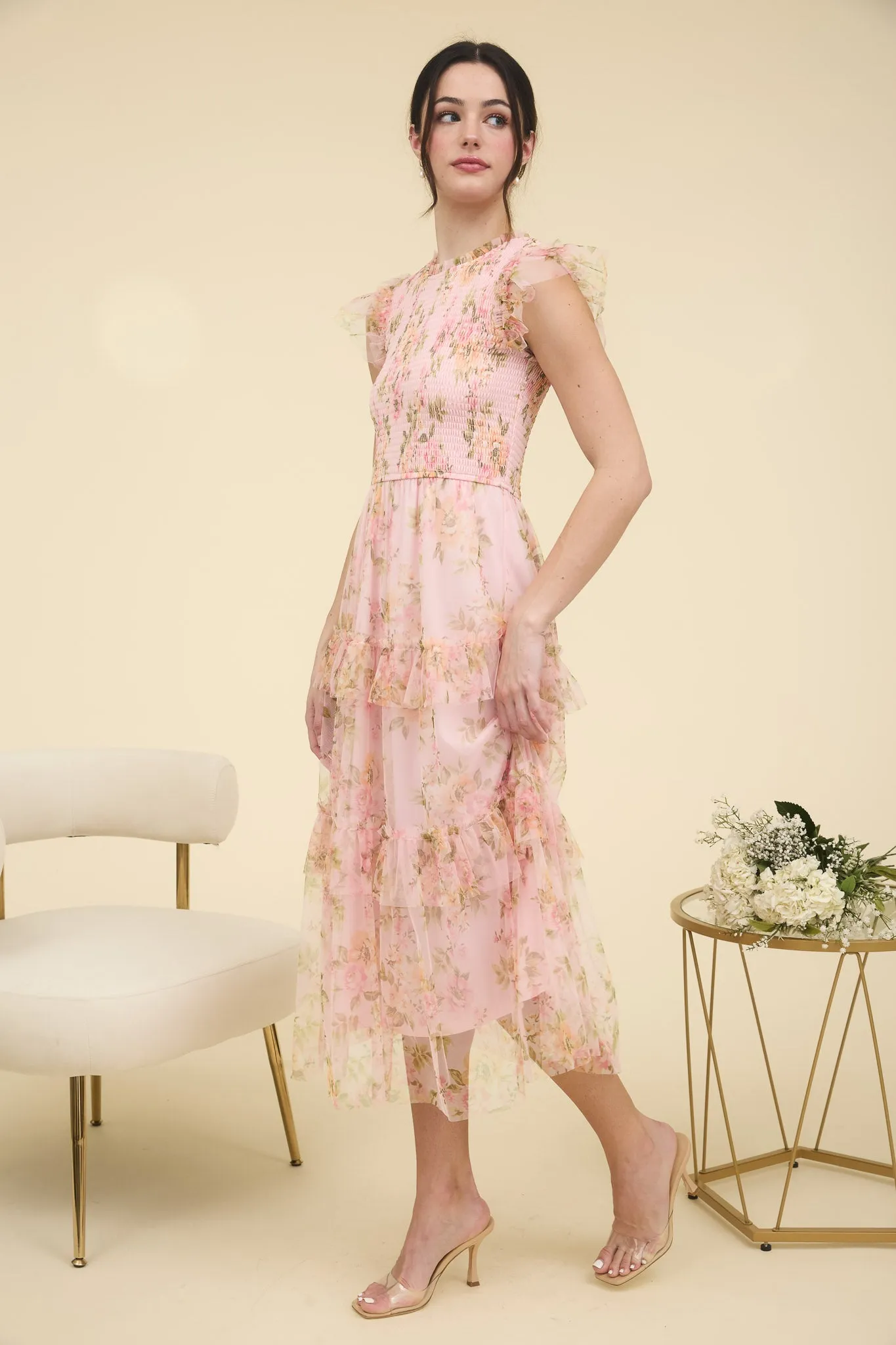 FLORAL SMOCKED RUFFLE DETAIL TIERED MAXI DRESS sold by Blu Pepper product image thumbnail 3