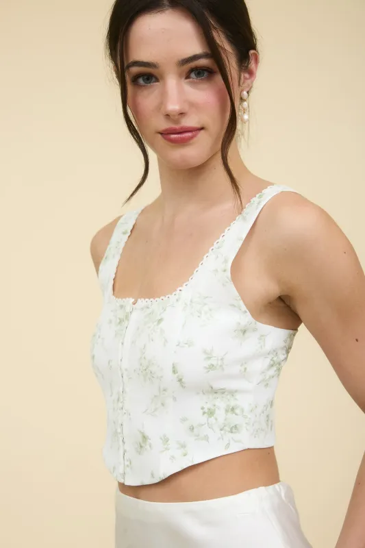FLORAL FRONT HOOK & EYE SLEEVELESS CROP TOP sold by Blu Pepper