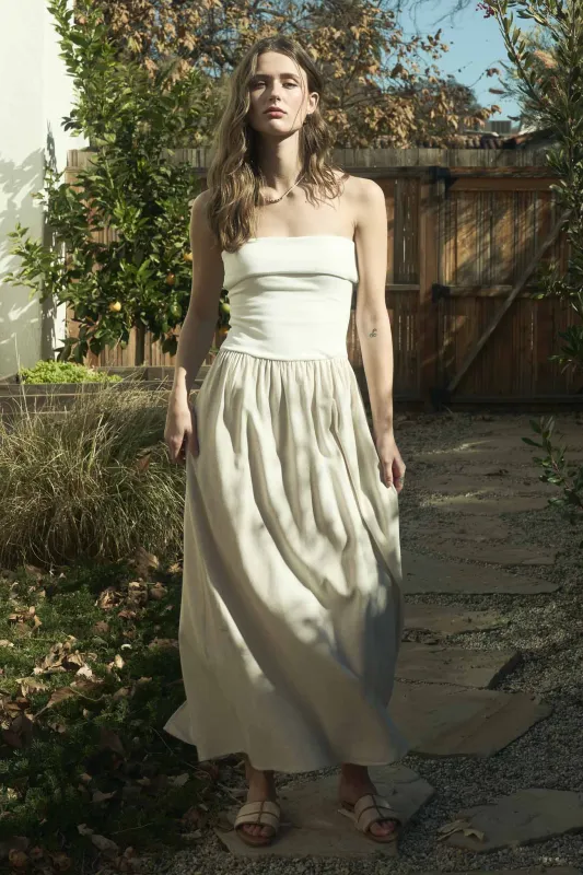 MIX MEDIA CONTRAST STRAPLESS FOLD OVER MIDI DRESS sold by Blu Pepper