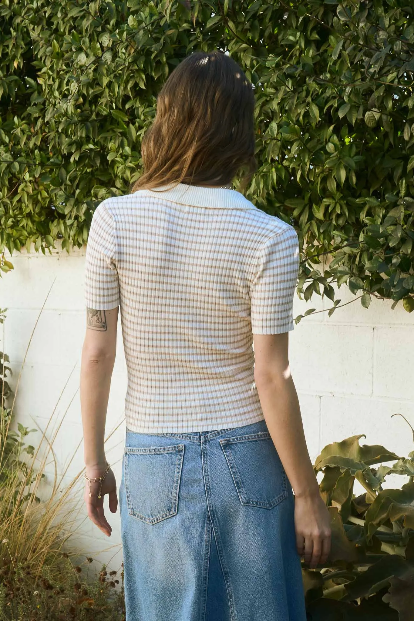 STRIPE COLLARED CUT-OUT DETAIL SWEATER KNIT TOP sold by Blu Pepper product image thumbnail 2