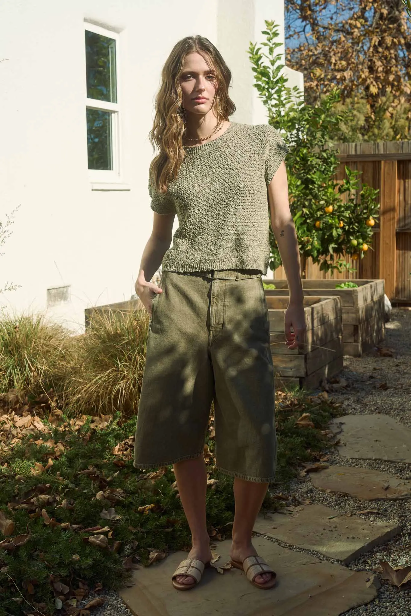 TEXTURED KNIT CREW NECK SHORT SLEEVE PULLOVER sold by Blu Pepper product image thumbnail 5