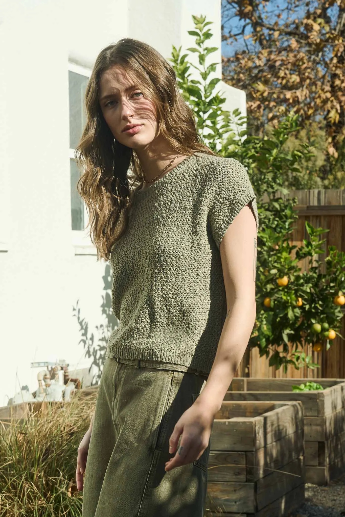 TEXTURED KNIT CREW NECK SHORT SLEEVE PULLOVER sold by Blu Pepper product image thumbnail 3