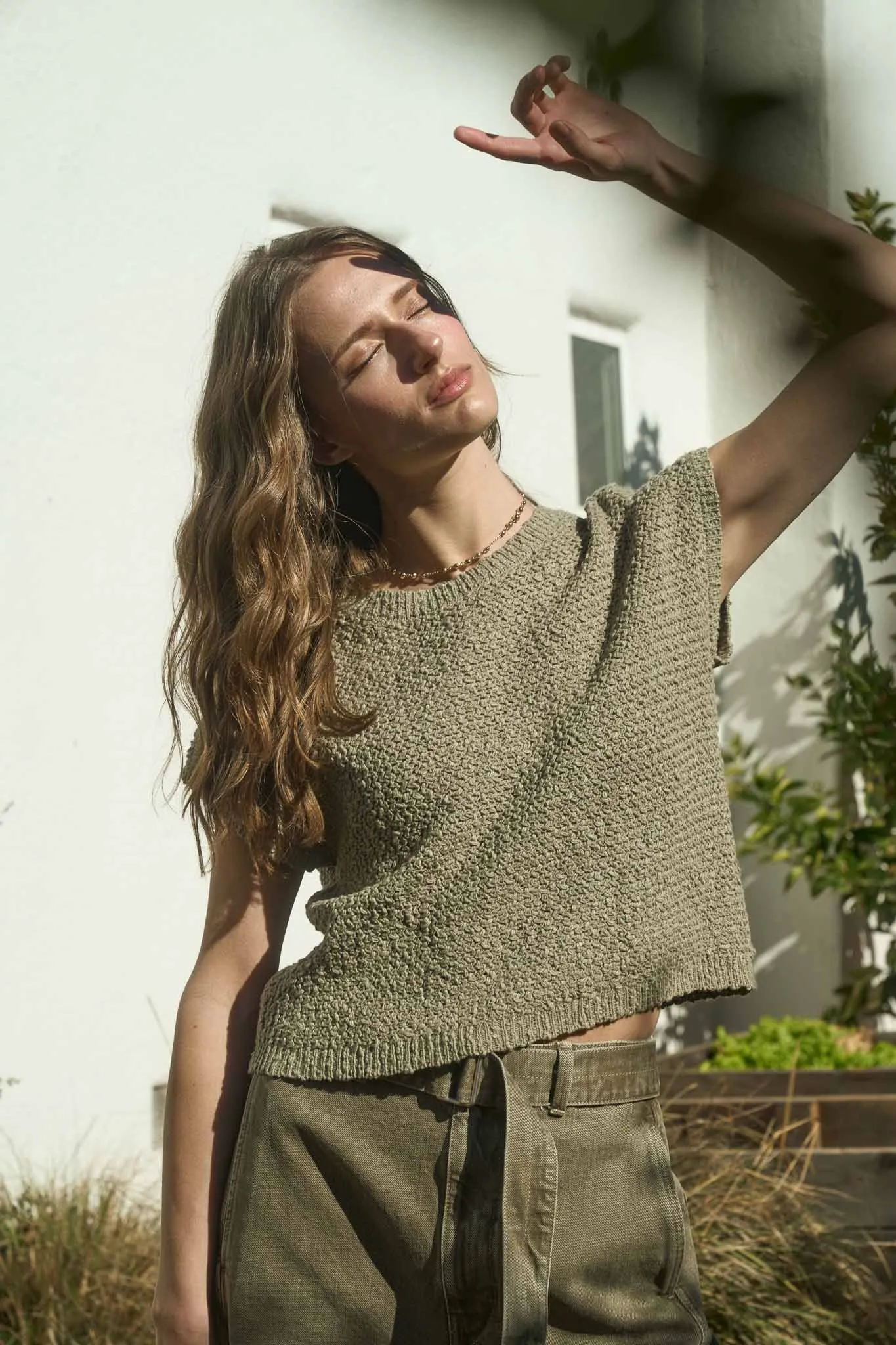 TEXTURED KNIT CREW NECK SHORT SLEEVE PULLOVER sold by Blu Pepper