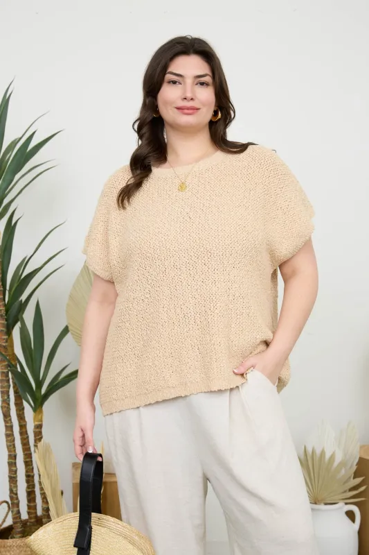 PLUS TEXTURED KNIT CREW NECK SHORT SLEEVE PULLOVER sold by Blu Pepper