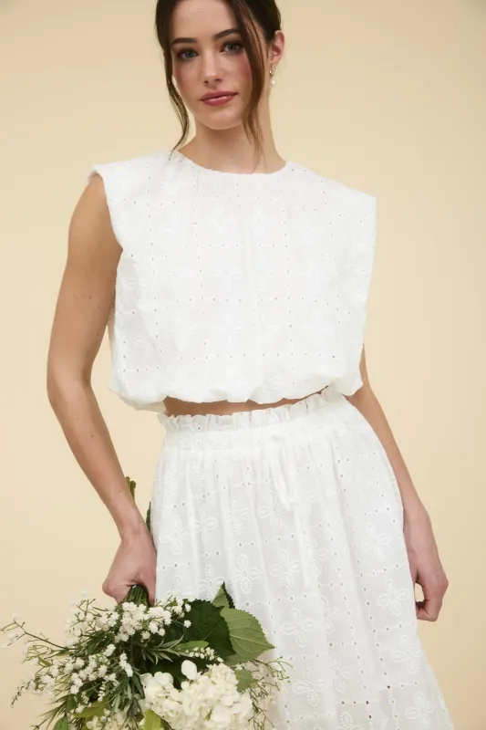 EYELET SLEEVELESS BALLOON HEM BLOUSE sold by Blu Pepper