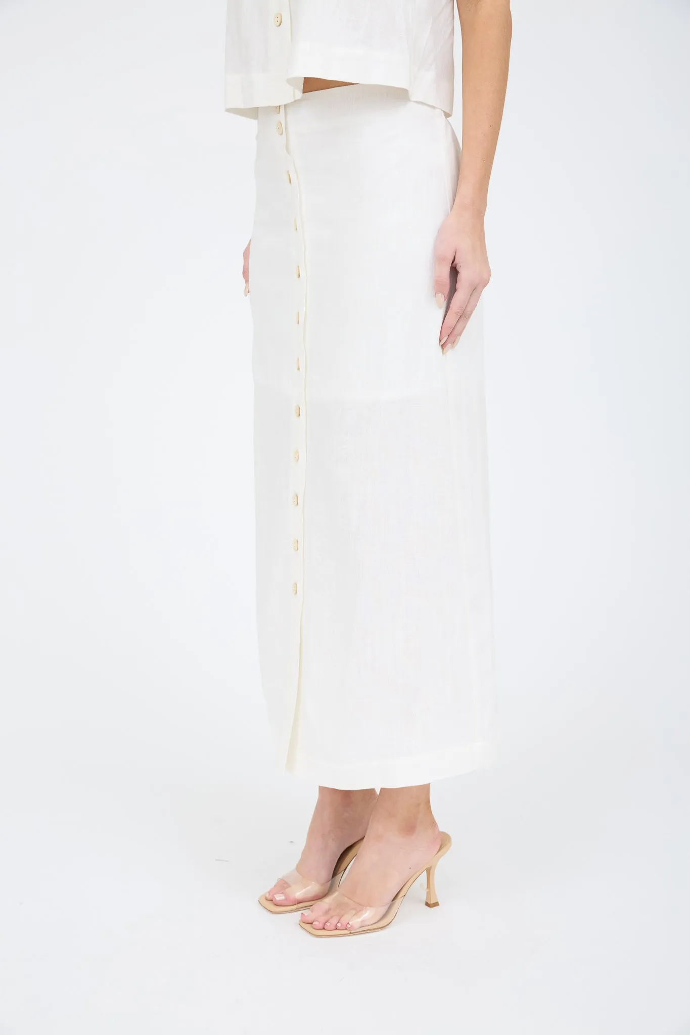 BUTTON FRONT LINEN MIDI SKIRT sold by Blu Pepper product image thumbnail 3