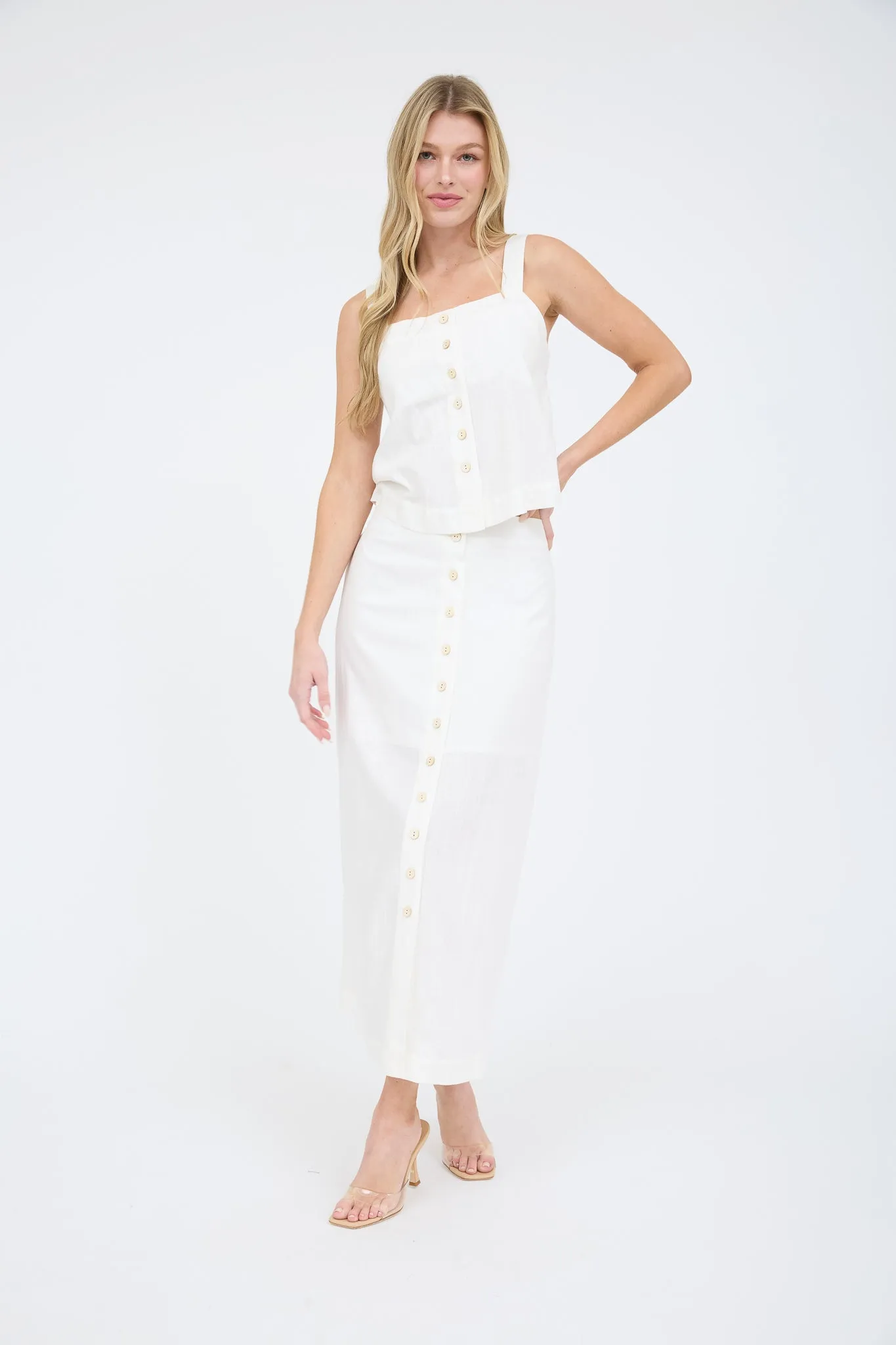 BUTTON FRONT LINEN MIDI SKIRT sold by Blu Pepper product image thumbnail 4