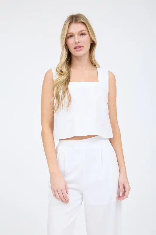 SQUARE NECK SLEEVELESS CROPPED LINEN TOP sold by Blu Pepper