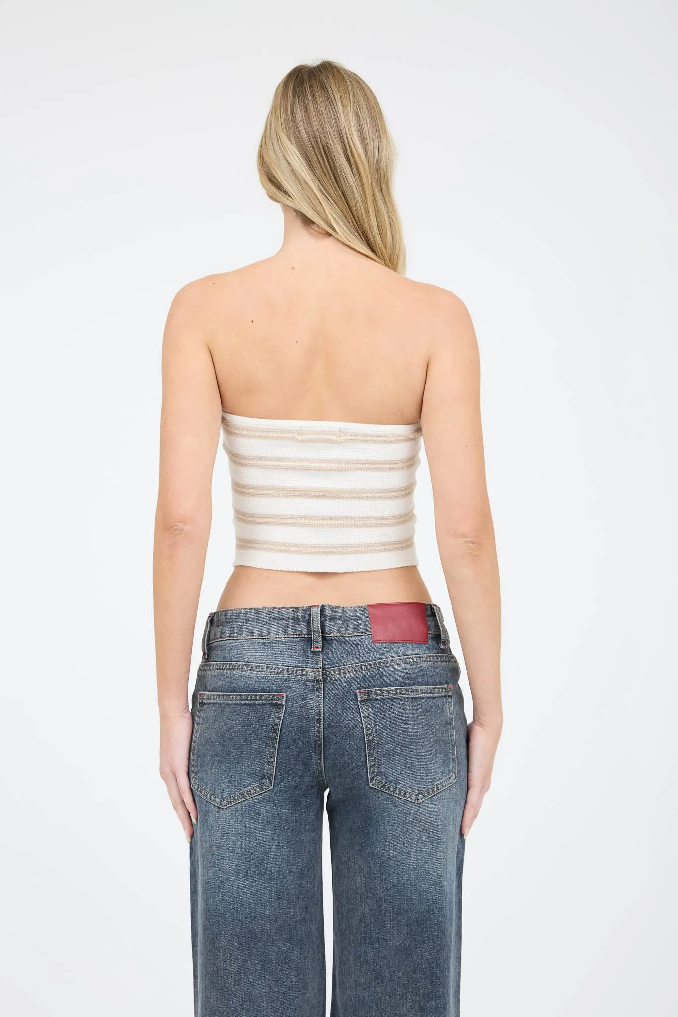 STRIPE STRAPLESS CROPPED SWEATER KNIT TOP sold by Blu Pepper product image thumbnail 4