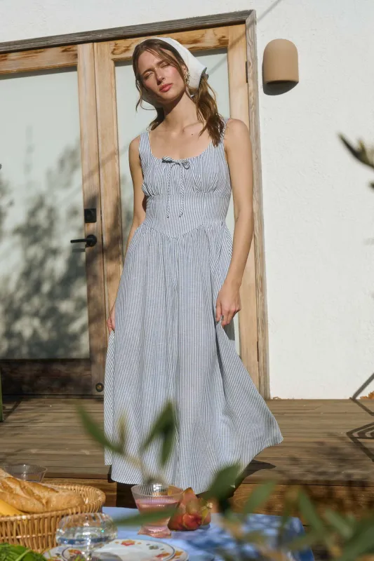 STRIPE SLEEVELESS CORSET DETAIL MIDI DRESS sold by Blu Pepper