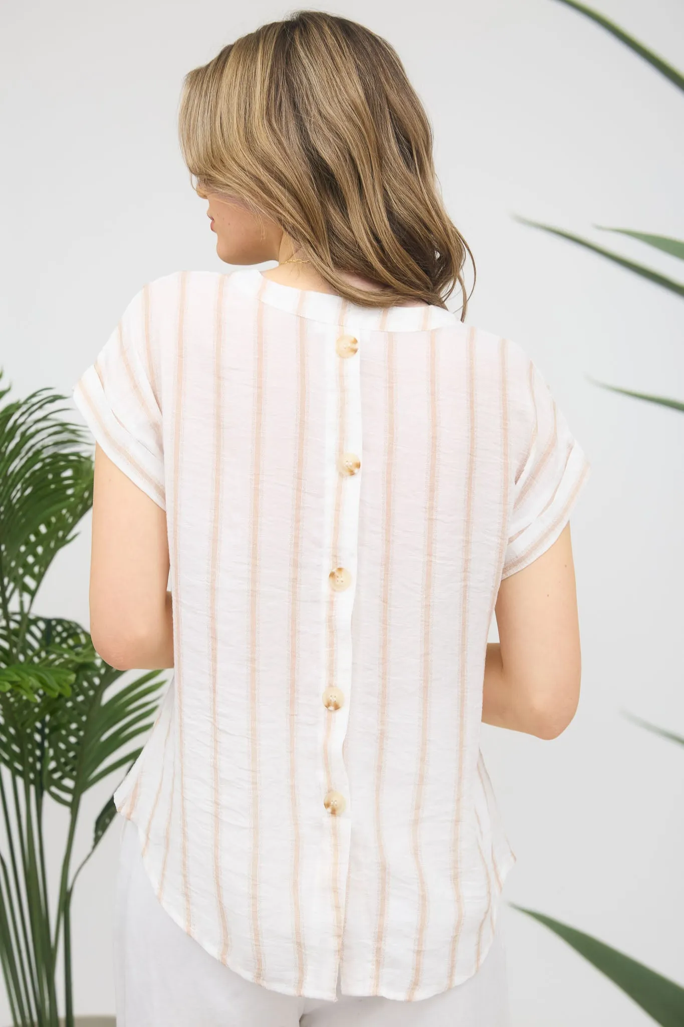 PLUS STRIPE SPLIT NECK BACK BUTTON SHIRT sold by Blu Pepper product image thumbnail 3