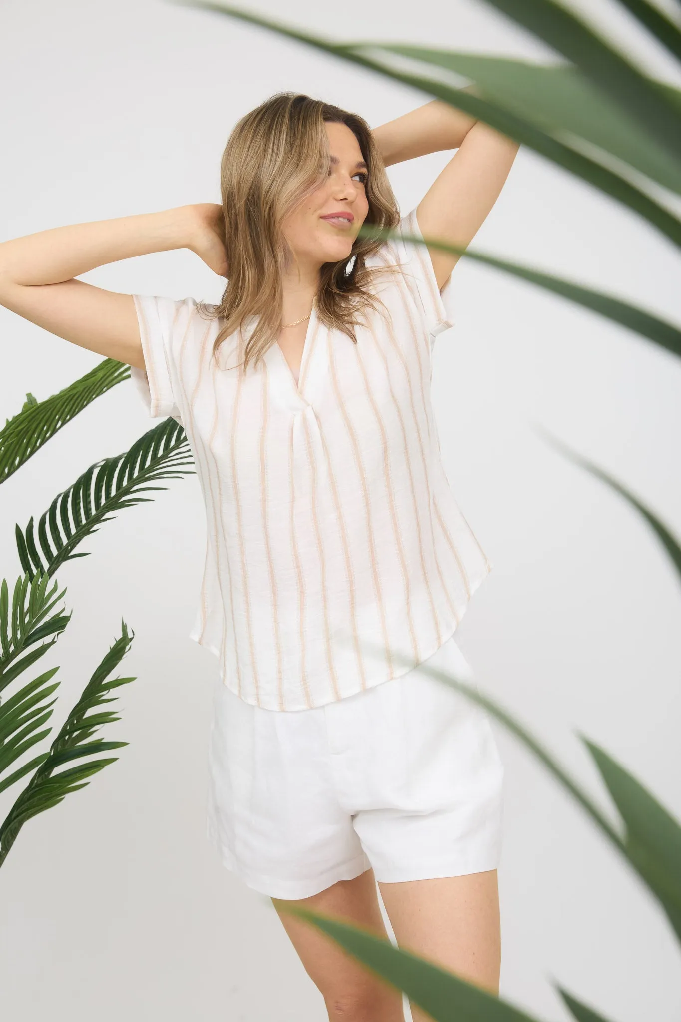 PLUS STRIPE SPLIT NECK BACK BUTTON SHIRT sold by Blu Pepper product image thumbnail 4