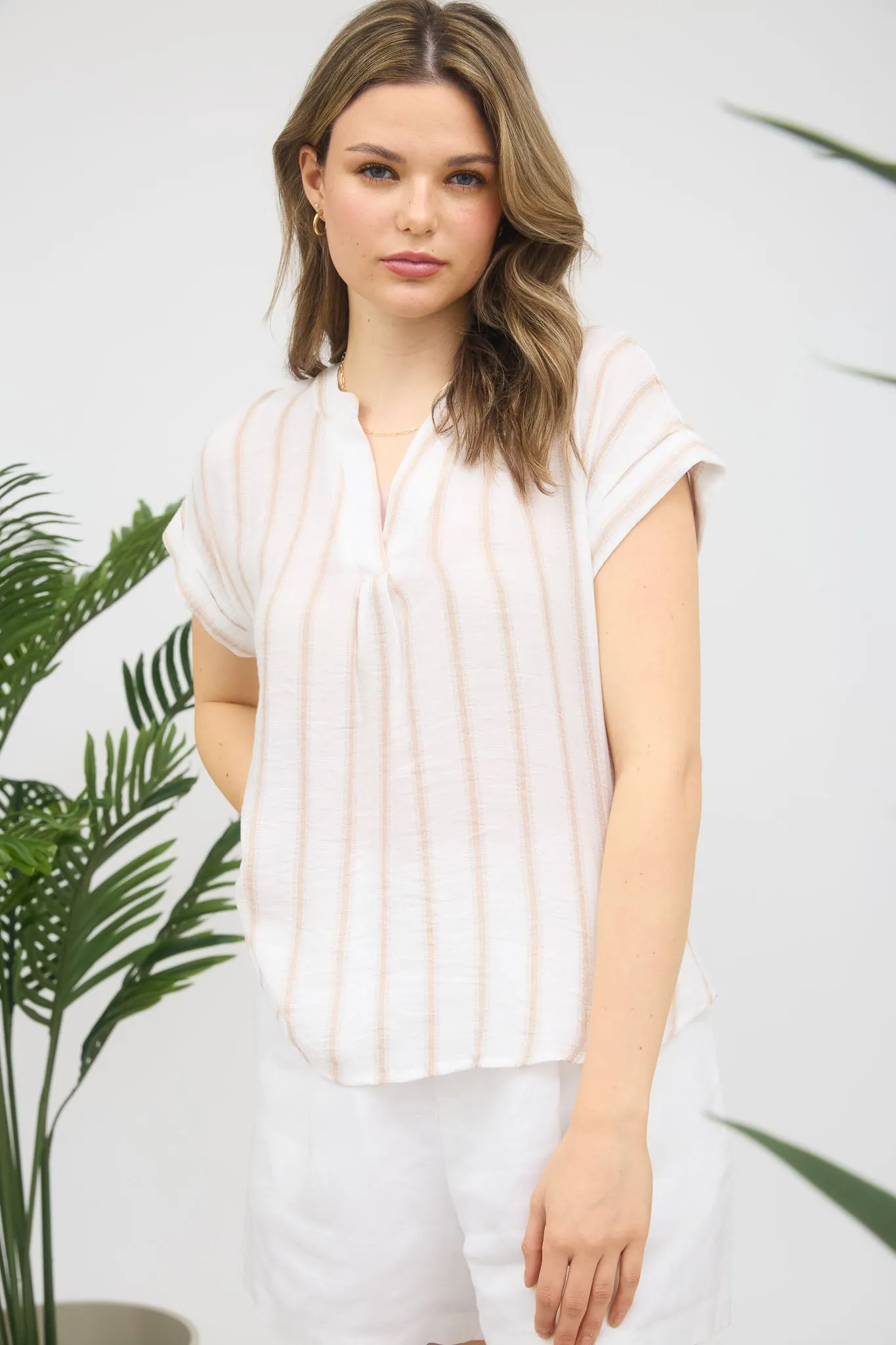 PLUS STRIPE SPLIT NECK BACK BUTTON SHIRT sold by Blu Pepper product image thumbnail 2