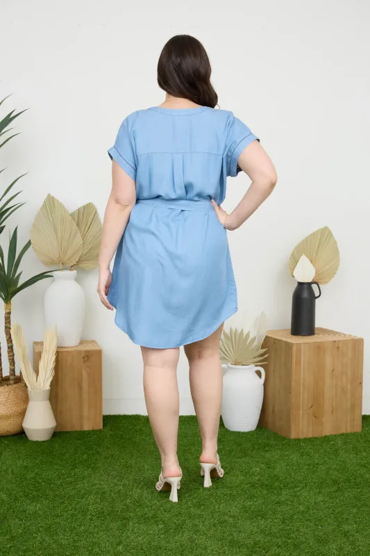 PLUS LADDER TRIM BELTED MINI SHIRT DRESS sold by Blu Pepper