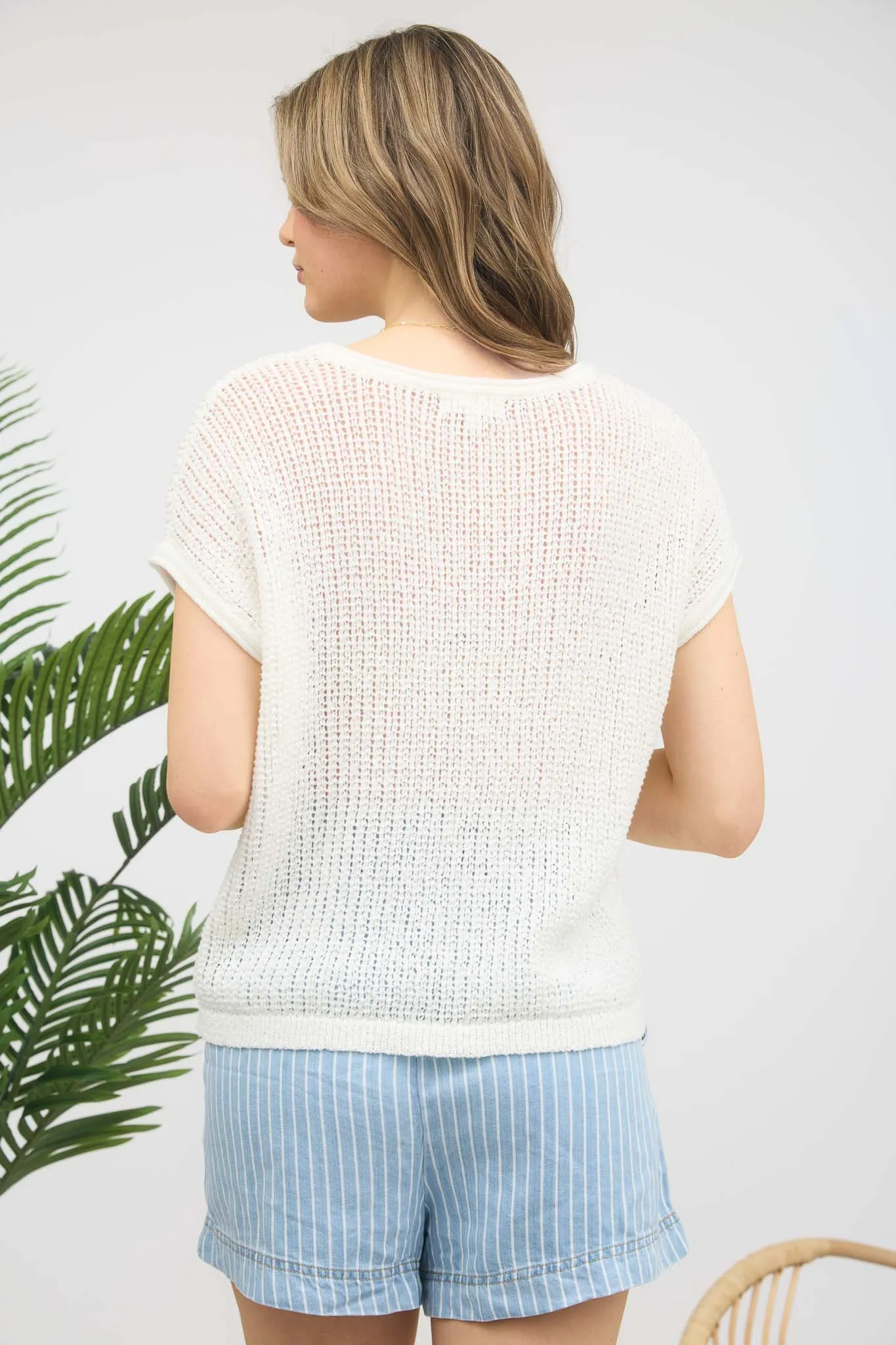 DROP SHOULDER CROCHET KNIT PULLOVER SWEATER sold by Blu Pepper product image thumbnail 3